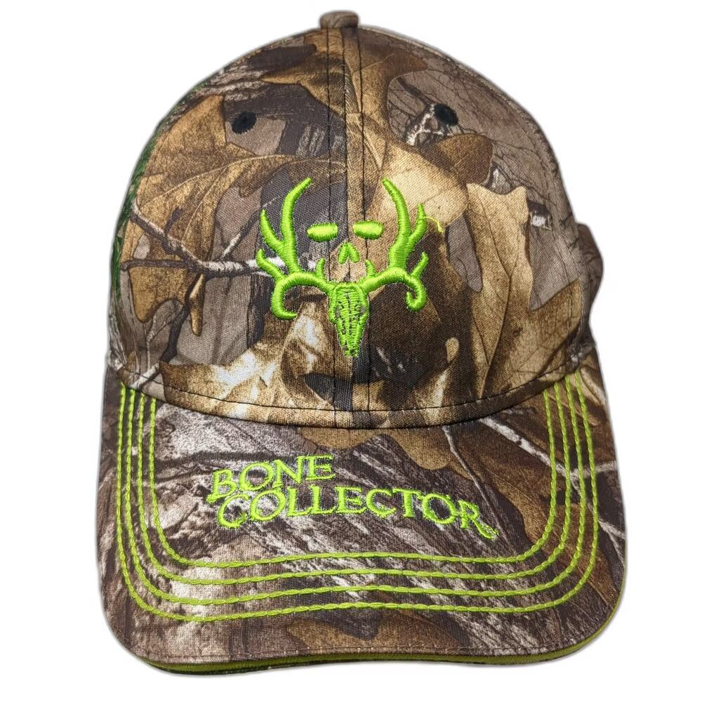 Bone Collector Baseball Cap Brown Green M Fitted Camo Embroidered Skull Logo Hat